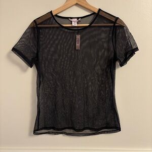 NWT Victoria's Secret Black Sheer Short Sleeve Top